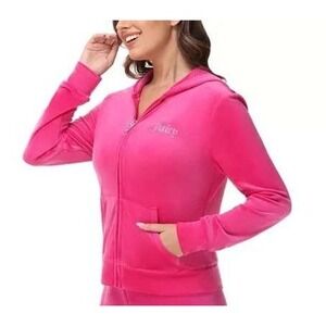 Juicy Couture Mean Girls Pink Velour Track Jacket Hoodie Zip Up Women XXL NEW